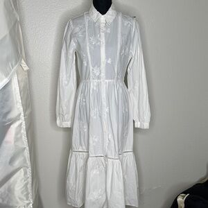 Zara Elegant White Embroidered Long Sleeve Dress